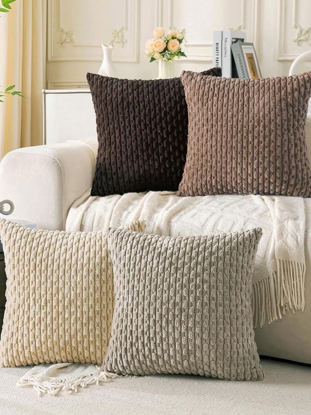 Textured Cable Knit Throw Pillow - Brown, Tan, Cream, Gray |